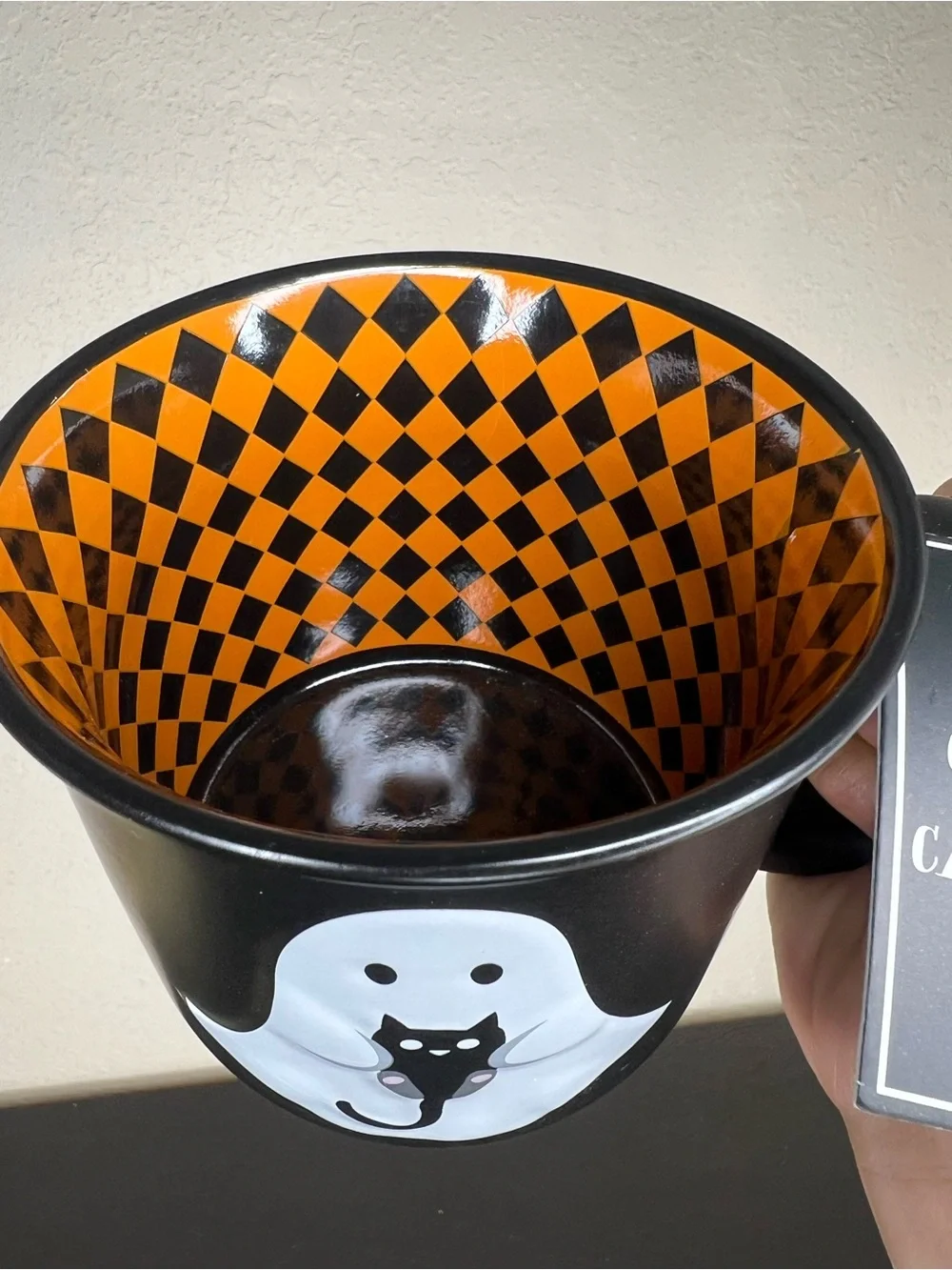 NEW Cobwebs & Cauldrons Ghost Holding Black Cat Mug